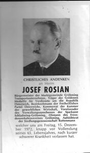 Sterbebild von Josef Rosian, 1972