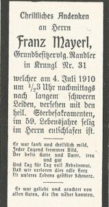 Sterbebild von Franz Mayerl, 1910