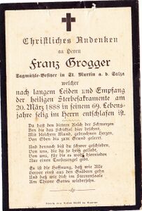 Sterbebild von Franz Grogger, 1888